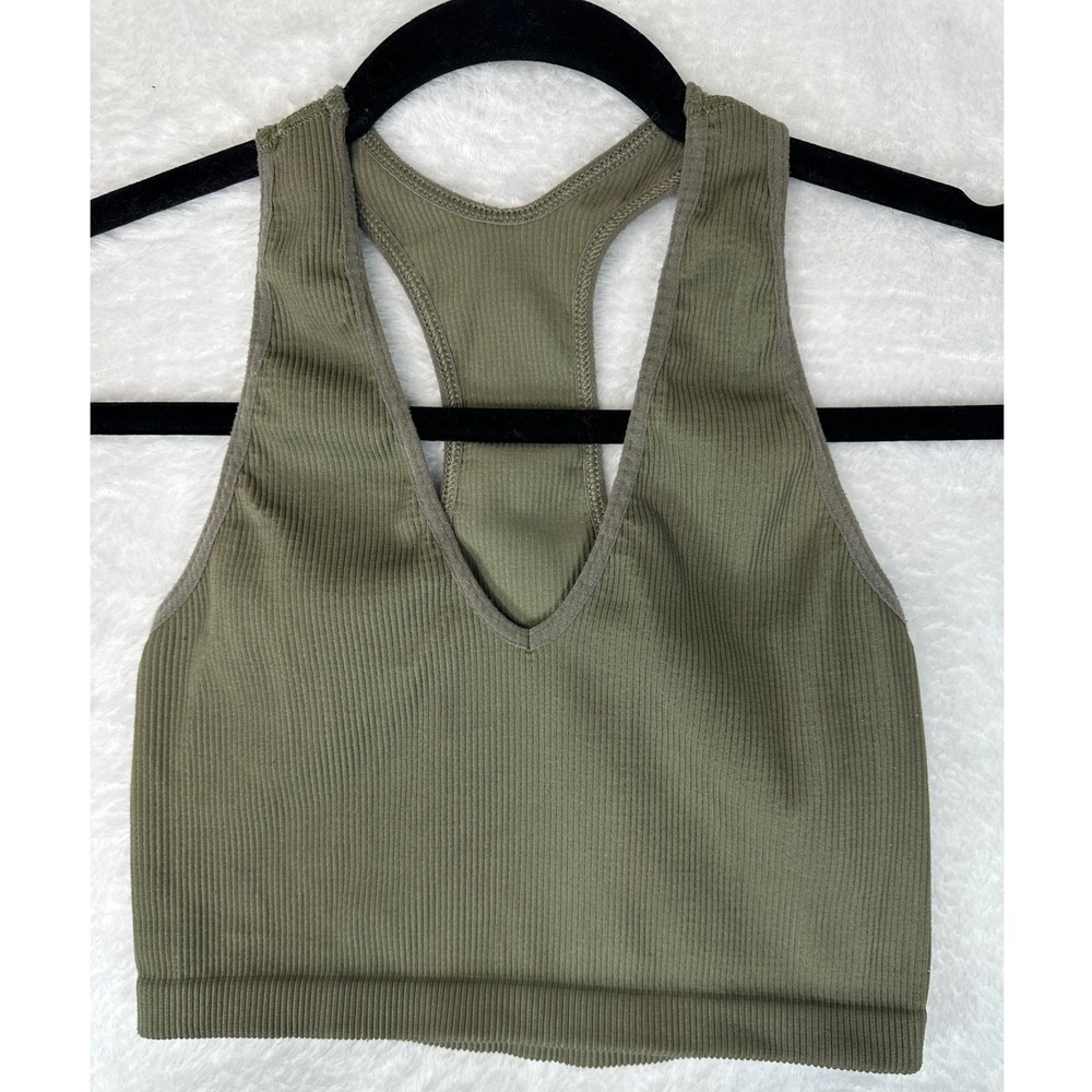 Free People Movement Happiness Runs Crop Tank Women XS/S Olive Green Ribbed